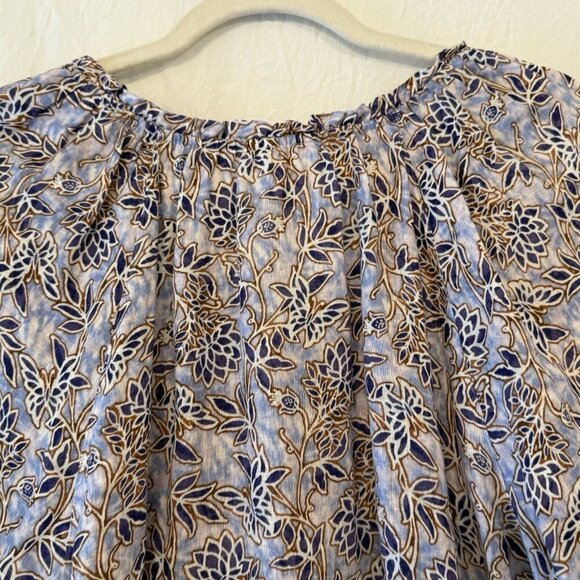 J Jill Linen Tunic Top Womens Medium Purple Floral Peasant Lace look Boho Blouse - Picture 7 of 16